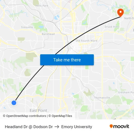 Headland Dr @ Dodson Dr to Emory University map
