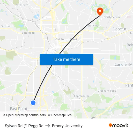 Sylvan Rd @ Pegg Rd to Emory University map