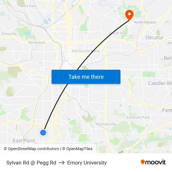 Sylvan Rd @ Pegg Rd to Emory University map