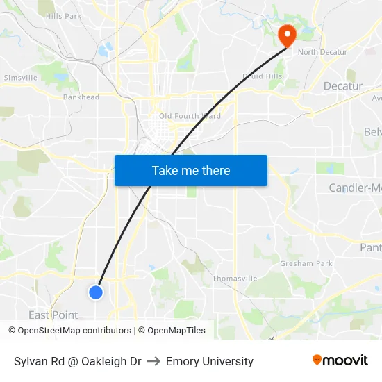 Sylvan Rd @ Oakleigh Dr to Emory University map