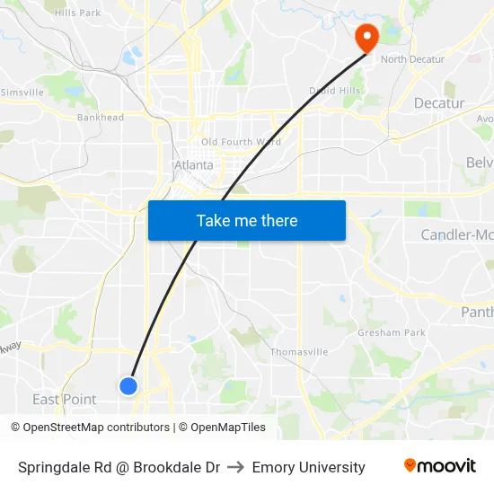 Springdale Rd @ Brookdale Dr to Emory University map