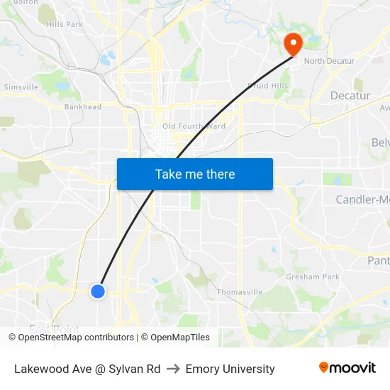 Lakewood Ave @ Sylvan Rd to Emory University map