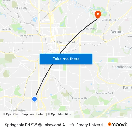 Springdale Rd SW @ Lakewood Ave to Emory University map