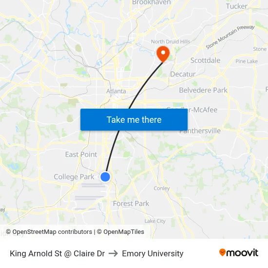 King Arnold St @ Claire Dr to Emory University map