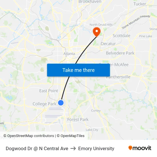 Dogwood Dr @ N Central Ave to Emory University map