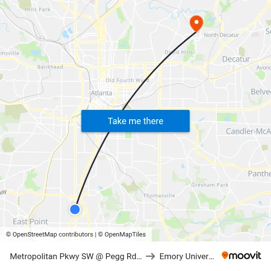 Metropolitan Pkwy SW @ Pegg Rd SW to Emory University map
