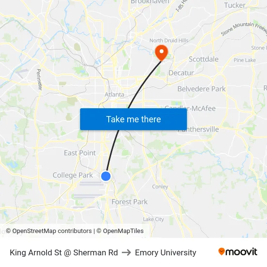 King Arnold St @ Sherman Rd to Emory University map