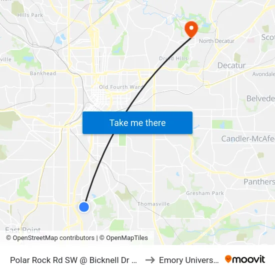Polar Rock Rd SW @ Bicknell Dr SW to Emory University map
