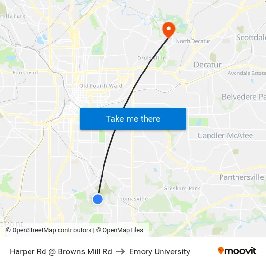 Harper Rd @ Browns Mill Rd to Emory University map