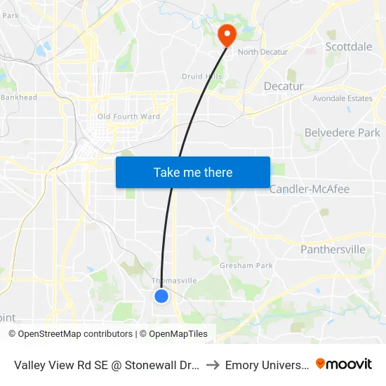 Valley View Rd SE @ Stonewall Dr SE to Emory University map