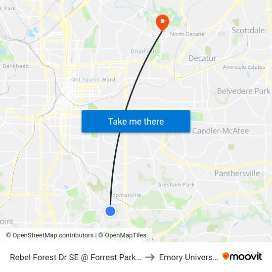 Rebel Forest Dr SE @ Forrest Park Rd to Emory University map
