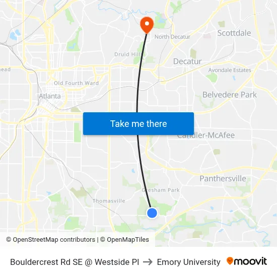 Bouldercrest Rd SE @ Westside Pl to Emory University map