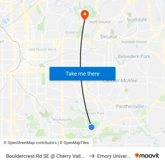 Bouldercrest Rd SE @ Cherry Valley Dr to Emory University map
