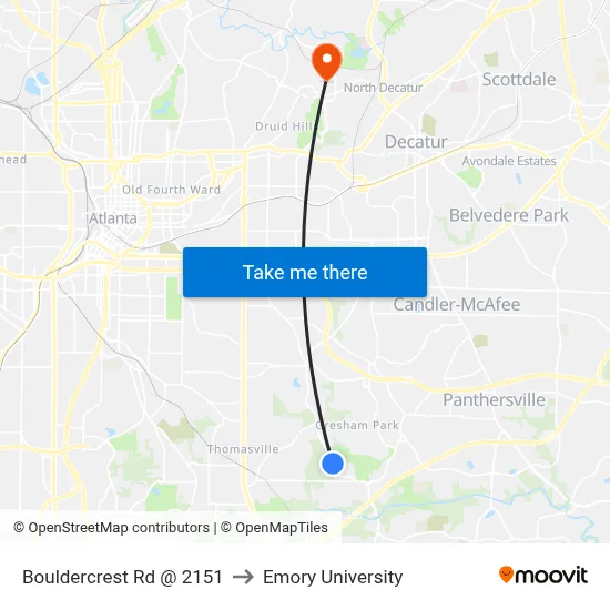 Bouldercrest Rd @ 2151 to Emory University map
