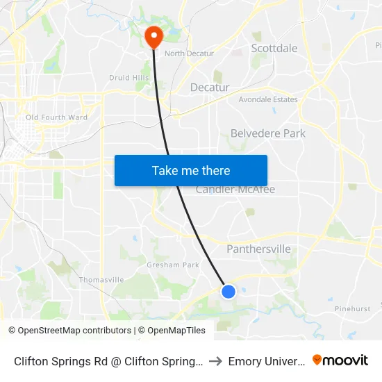 Clifton Springs Rd @ Clifton Springs Mnr to Emory University map
