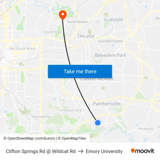 Clifton Springs Rd @ Wildcat Rd to Emory University map
