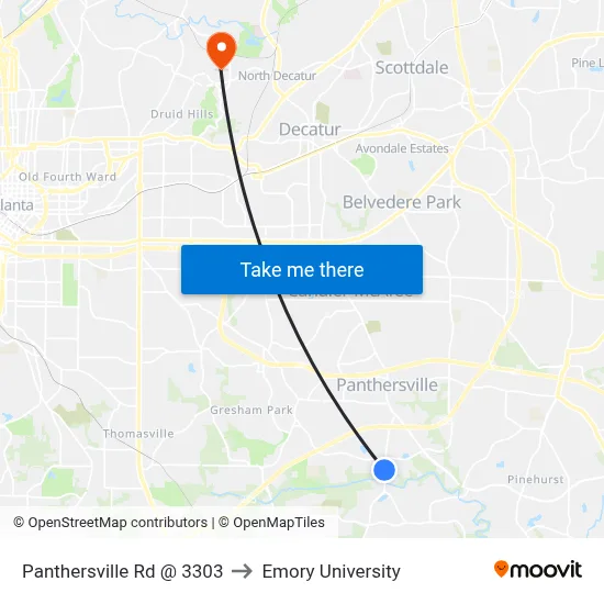 Panthersville Rd @ 3303 to Emory University map