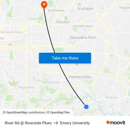 River Rd @ Riverside Pkwy to Emory University map