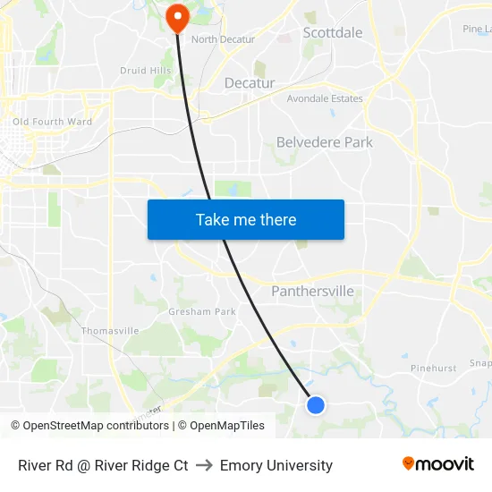 River Rd @ River Ridge Ct to Emory University map