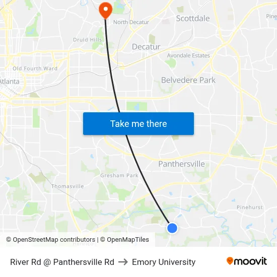 River Rd @ Panthersville Rd to Emory University map
