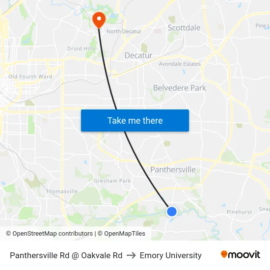 Panthersville Rd @ Oakvale Rd to Emory University map