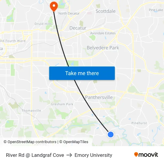 River Rd @ Landgraf Cove to Emory University map