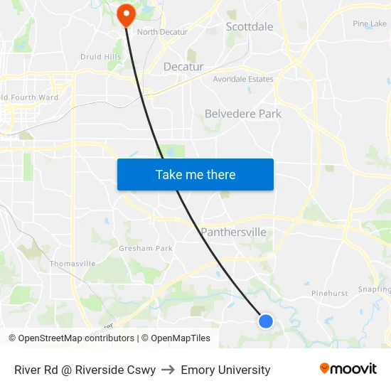 River Rd @ Riverside Cswy to Emory University map