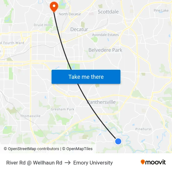 River Rd @ Wellhaun Rd to Emory University map