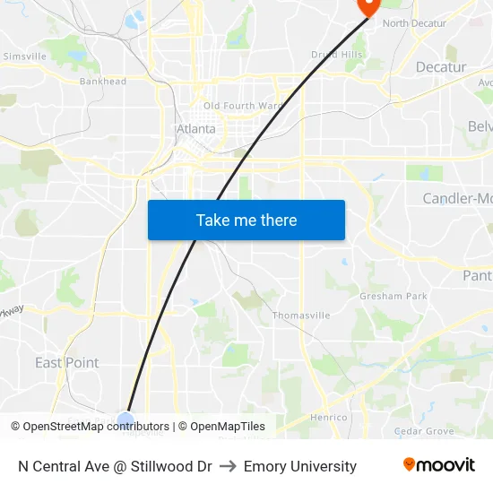 N Central Ave @ Stillwood Dr to Emory University map