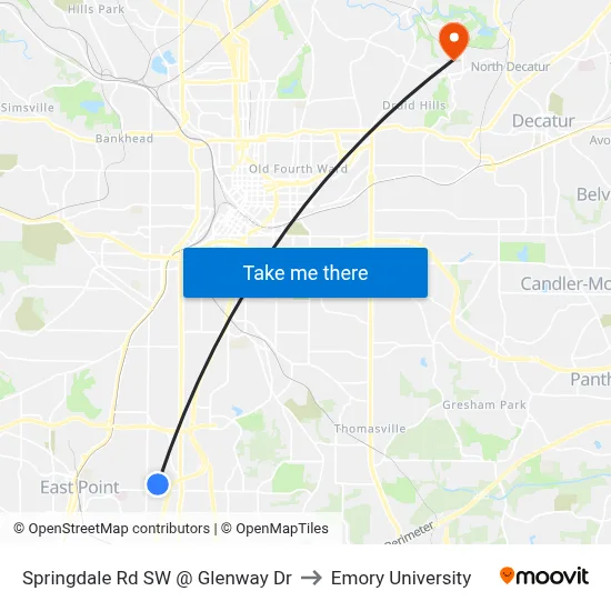 Springdale Rd SW @ Glenway Dr to Emory University map