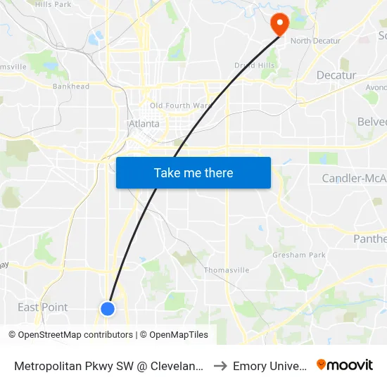 Metropolitan Pkwy SW @ Cleveland Ave S to Emory University map