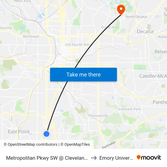 Metropolitan Pkwy SW @ Cleveland Ave to Emory University map