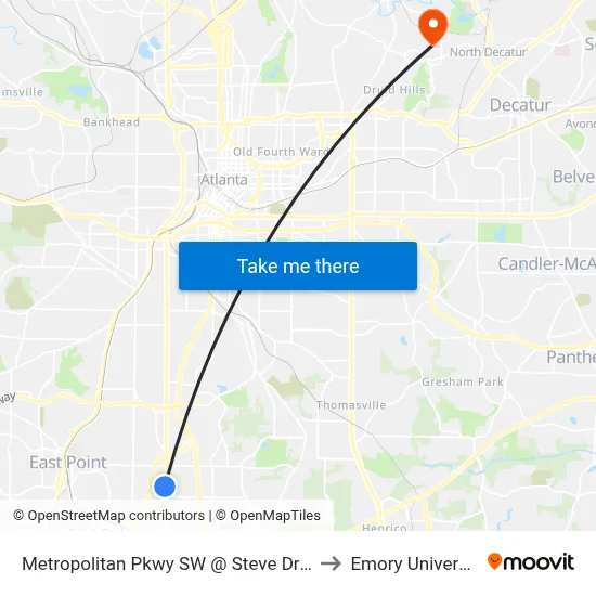 Metropolitan Pkwy SW @ Steve Dr SW to Emory University map