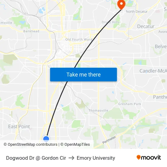 Dogwood Dr @ Gordon Cir to Emory University map