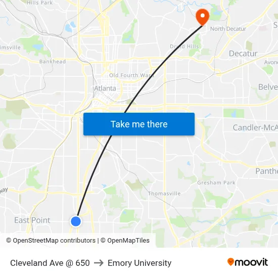 Cleveland Ave @ 650 to Emory University map