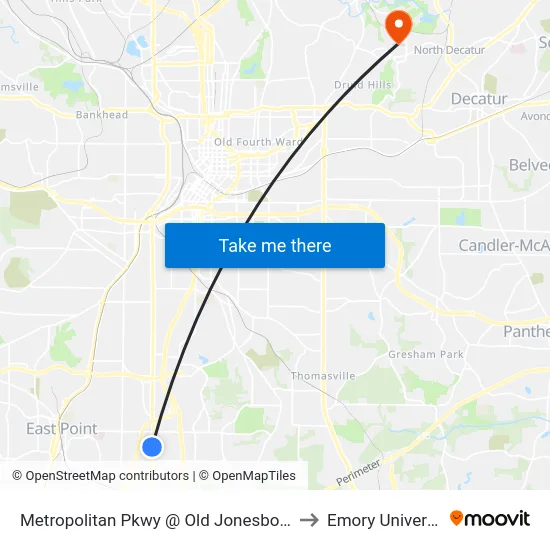 Metropolitan Pkwy @ Old Jonesboro Rd to Emory University map