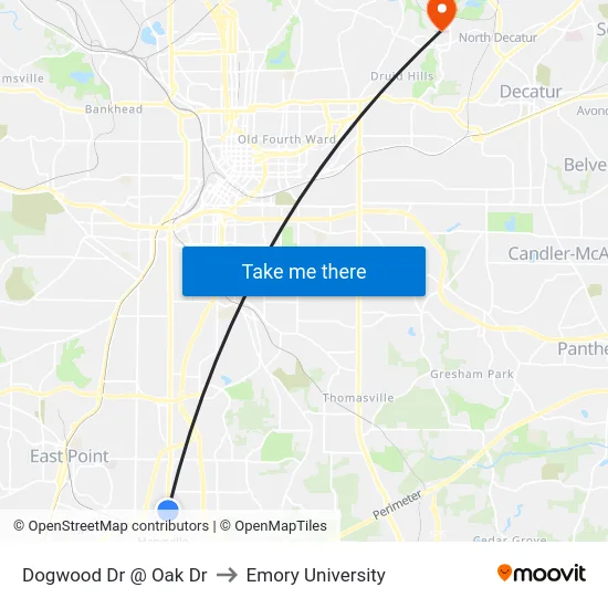 Dogwood Dr @ Oak Dr to Emory University map