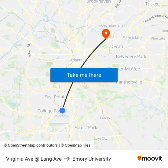 Virginia Ave @ Lang Ave to Emory University map