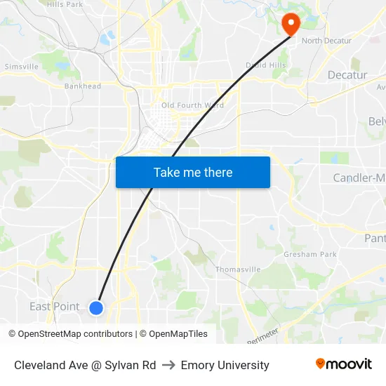 Cleveland Ave @ Sylvan Rd to Emory University map