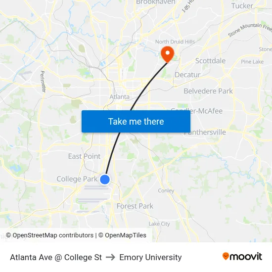 Atlanta Ave @ College St to Emory University map