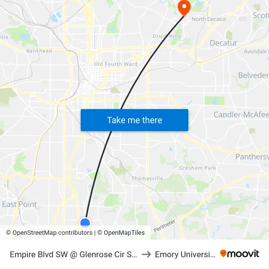 Empire Blvd SW @ Glenrose Cir SW to Emory University map