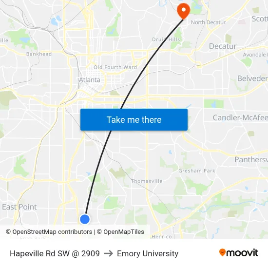 Hapeville Rd SW @ 2909 to Emory University map