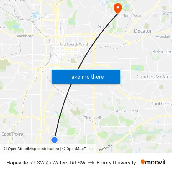 Hapeville Rd SW @ Waters Rd SW to Emory University map