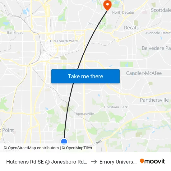 Hutchens Rd SE @ Jonesboro Rd SE to Emory University map