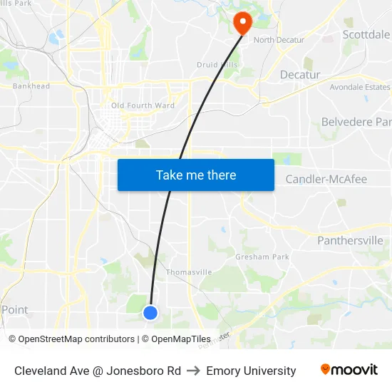 Cleveland Ave @ Jonesboro Rd to Emory University map