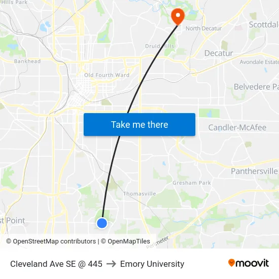 Cleveland Ave SE @ 445 to Emory University map