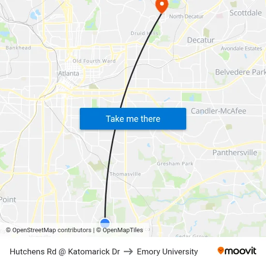 Hutchens Rd @ Katomarick Dr to Emory University map