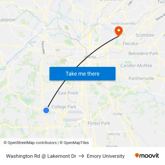 Washington Rd @ Lakemont Dr to Emory University map
