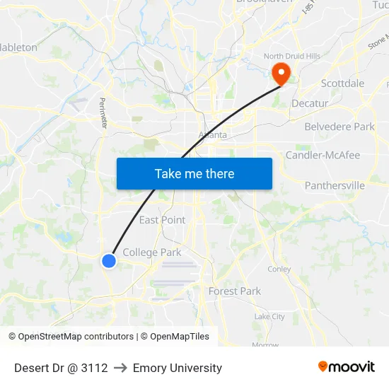 Desert Dr @ 3112 to Emory University map