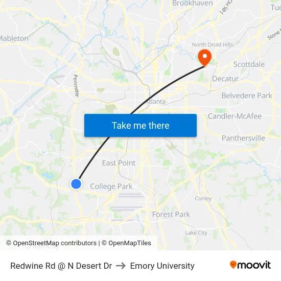 Redwine Rd @ N Desert Dr to Emory University map